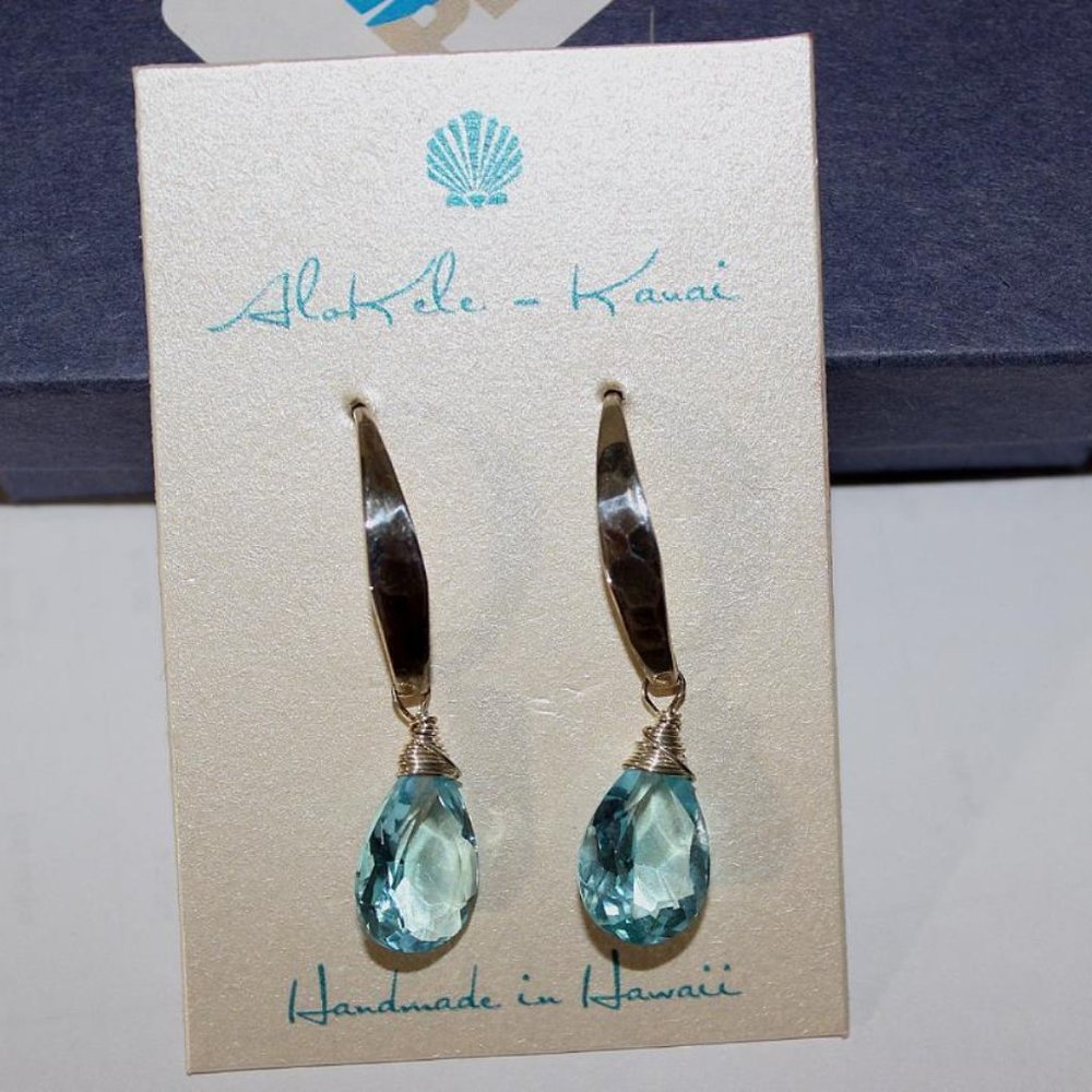 NEW Sky Blue Quartz & Sterling Silver Pierced Earrings Handmade Lux Collection